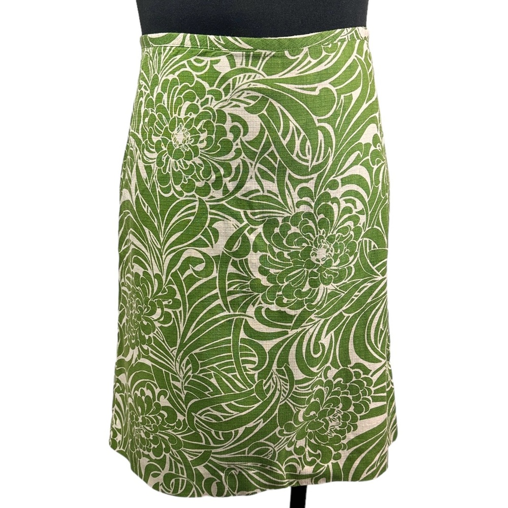 Ann Taylor Loft Nubby Silk Blend Green Floral Spring Straight Skirt LINED sz 14